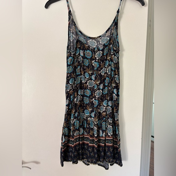 Boho Blue Floral Strappy Ruffle Hem Summer Mini Sundress S Coastal Dainty Beach - Picture 5 of 9